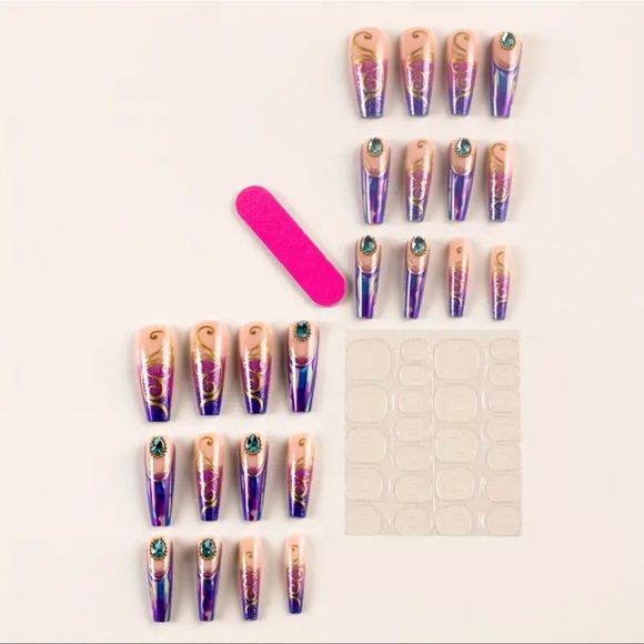 Press-On Nails, NIB, Purple, Gold & Pink, Beautiful, DIY, Instant Manicu… - Picture 7 of 9
